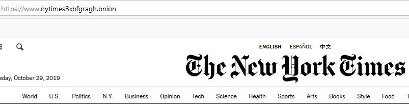 Screenshot of The New York Times' Dark Web site.