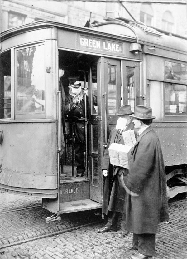 1918 Seattle - no one allowed on street cars without a mask