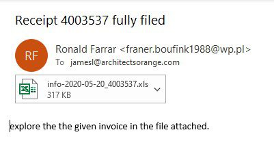 Screenshot of an email with a dangerous attachments