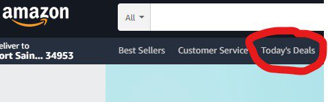 Screenshot of Amazon.com with Today's Deals circled