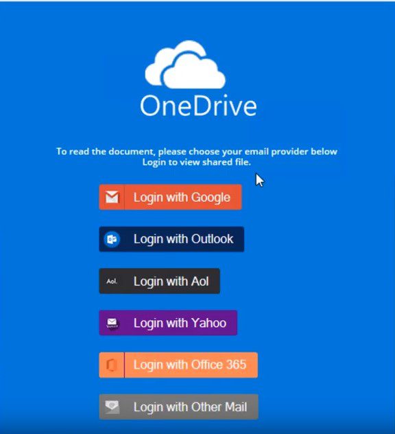 Screenshot of a page that looks like OneDrive but wants me to log into my email account to view the document