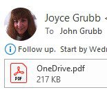 screenshot of an email with the attachment "OneDrive.pdf"