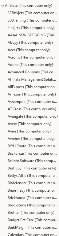 Screenshot of my Affiliate folder and some of the subfolders