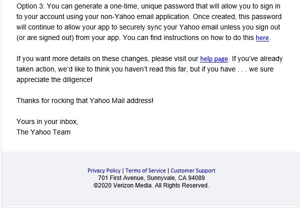 Screenshot of the end of an email from Yahoo about third party apps.