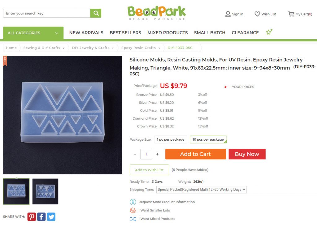 Screenshot in Google Chrome of a BeadPark webpage.