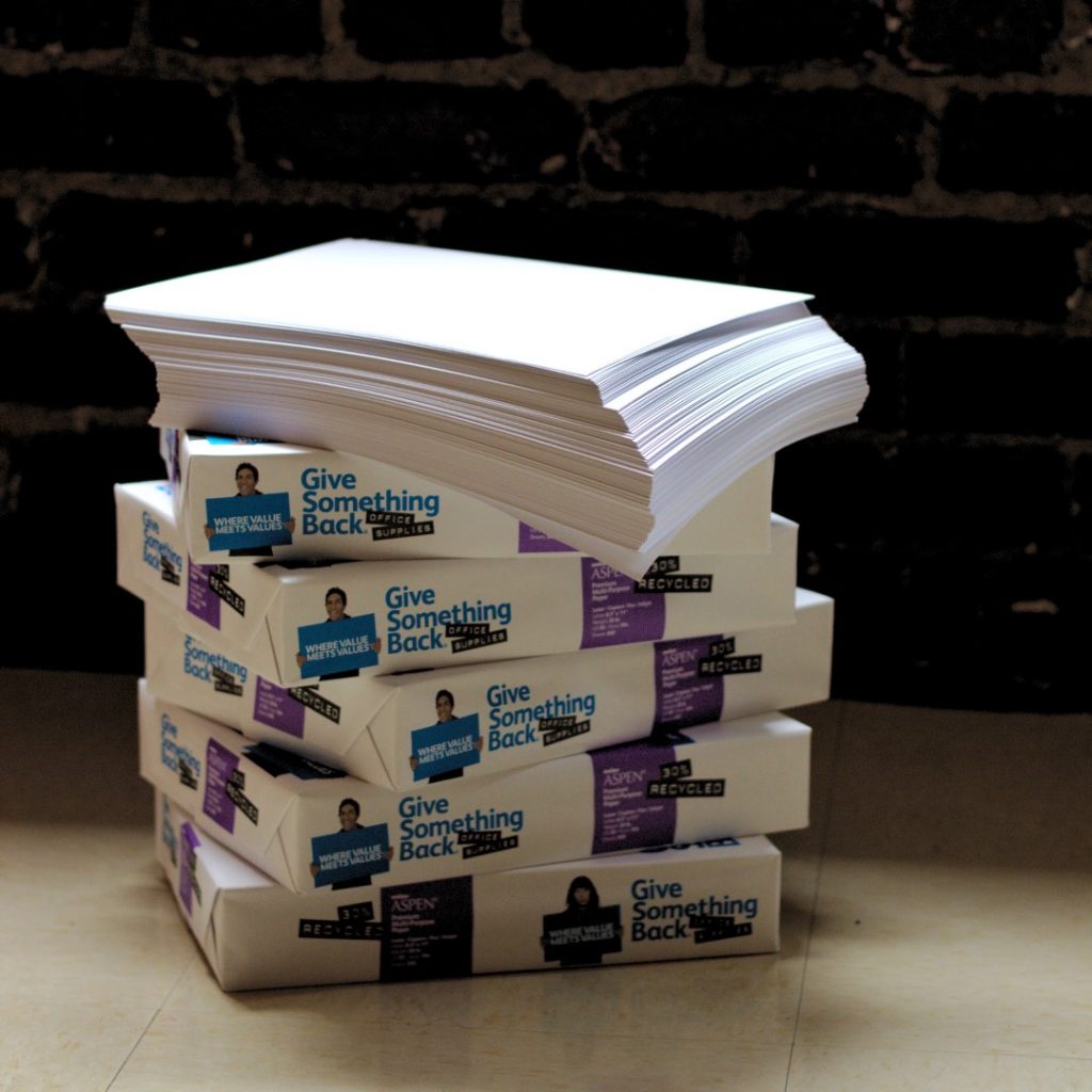 6 reams of paper on the floor
