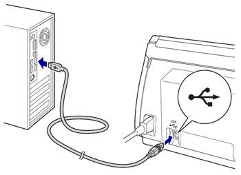 Computer and printer connected via USB cord.