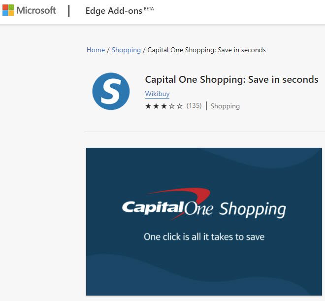 Screenshot of the Capital One Shopping extension for Microsoft Edge.