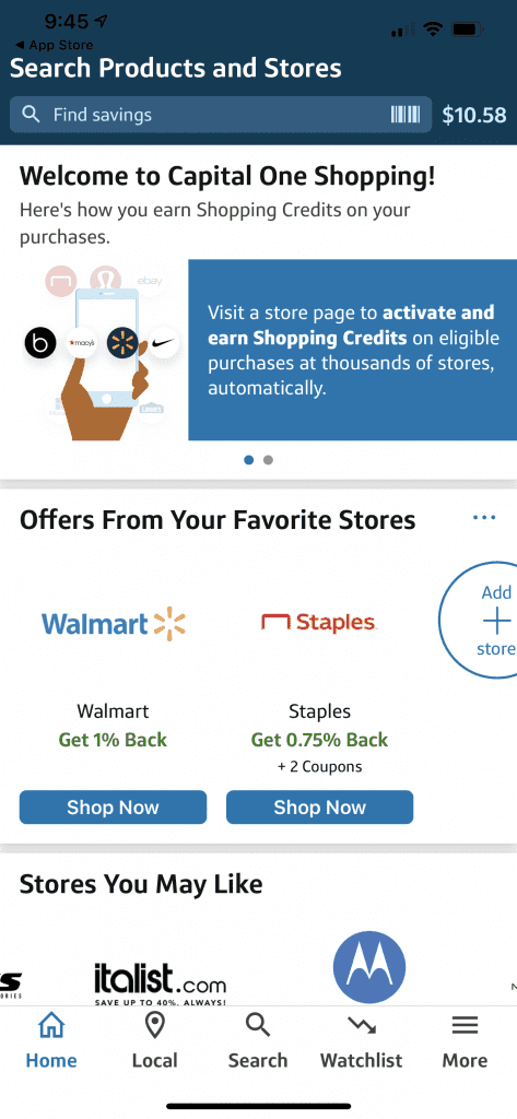 Screenshot of the Capital One Shopping app on an iPhone