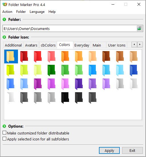 Screen capture of Folder Marker more icons.