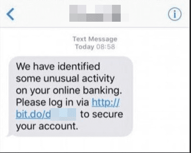 Screenshot of a bank-related smishing text.