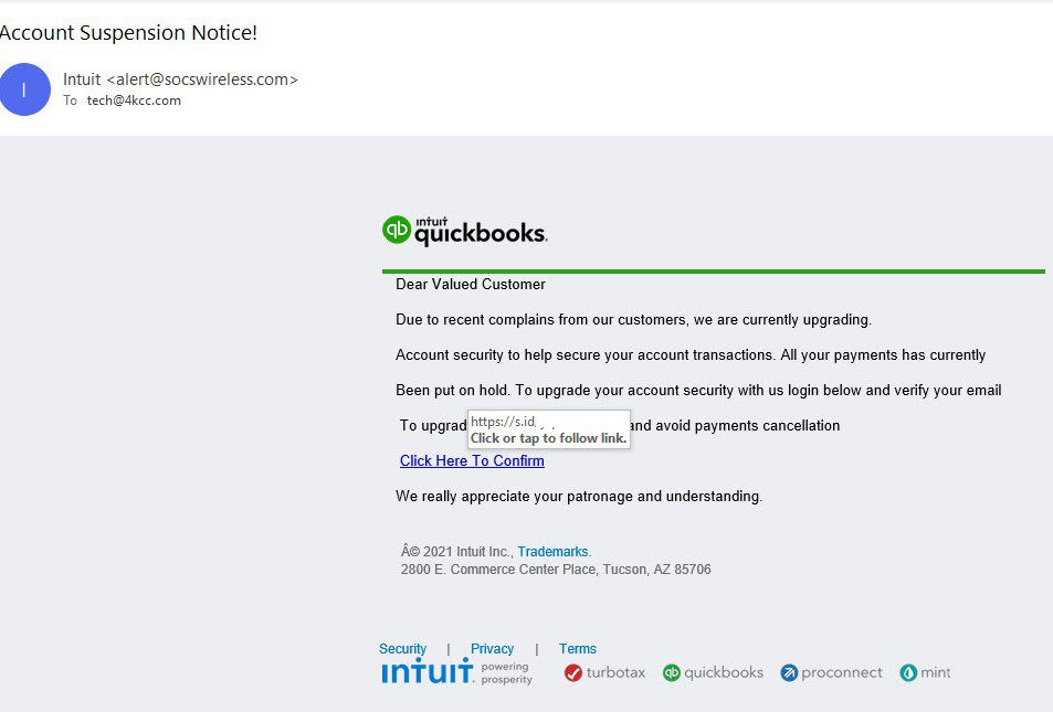 Fake Quickbooks email