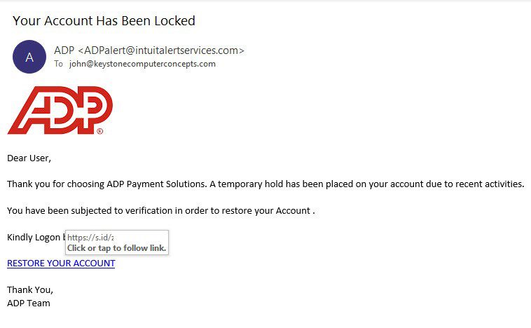 Fake ADP email.