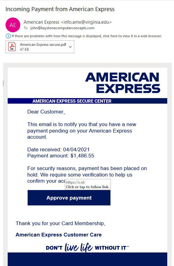Fake American Express email.