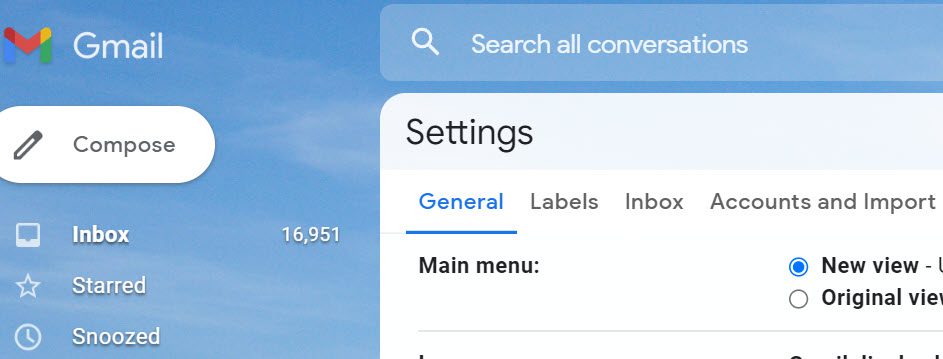 Gmail Settings screenshot