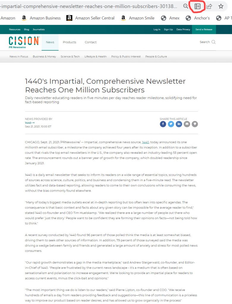 Example of a webpage in normal view.