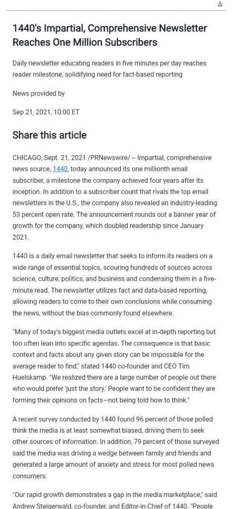 A page in Reader mode.