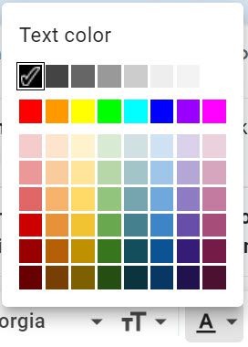Gmail font color drop-down menu