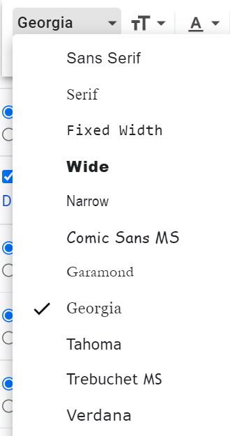 Gmail font drop-down menu