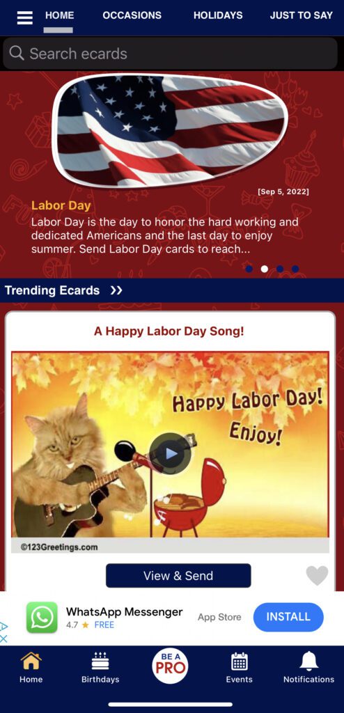 Screenshot of the 123Greeting card app for iPhone.
