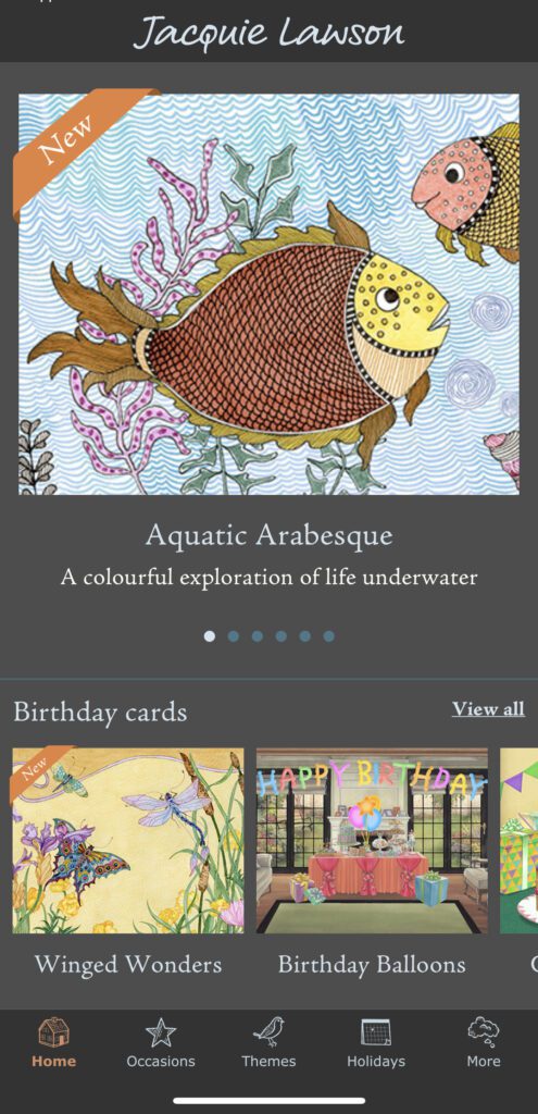 Screenshot of the Jacquie Lawson phone app.