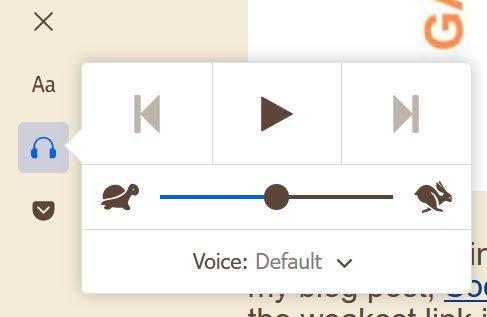 Audio panel in the Firefox Reader