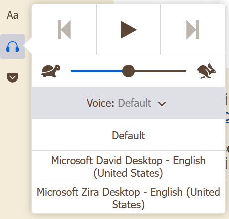 Voice choices in the Firefox Reader menu