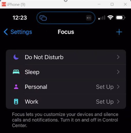 Closer view of the iPhone Focus screen