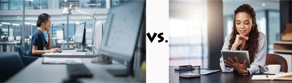 Should I Be Scrapping My Computer For A Tablet? woman at computer vs woman with tablet