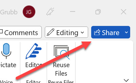 Screenshot of the Microsoft Office Share button