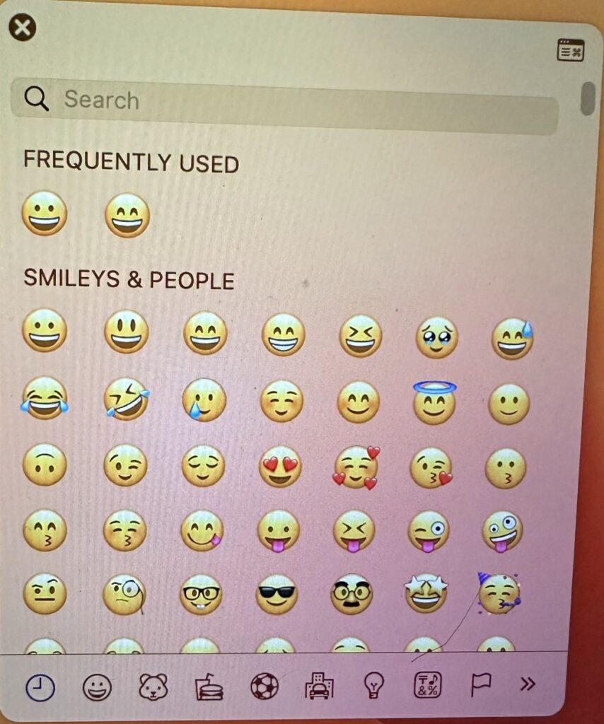 Screenshot of a Mac symbol and emoji window.