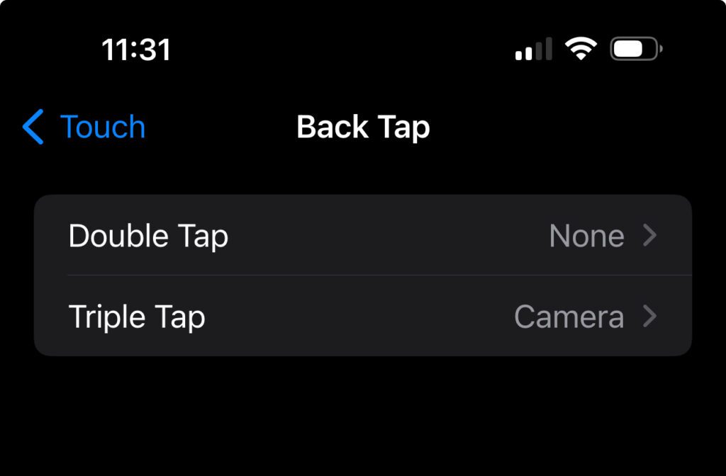 iPhone Back Tap end screen