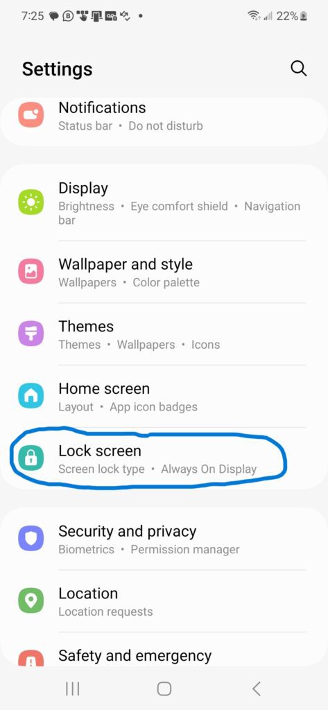 Android phone Settings window with "Lock Screen" highlighted.
