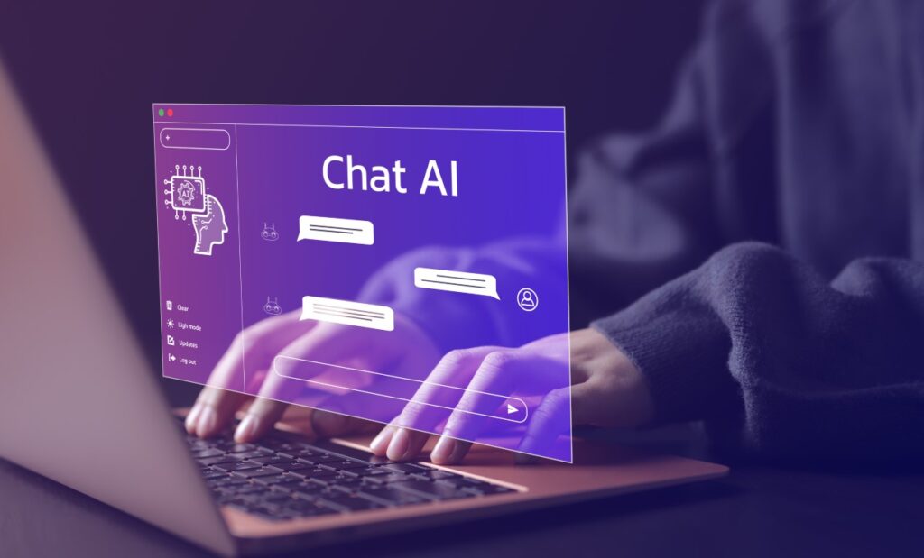 4 AI Resources You Can Use - Laptop with someone typing and show Search AI