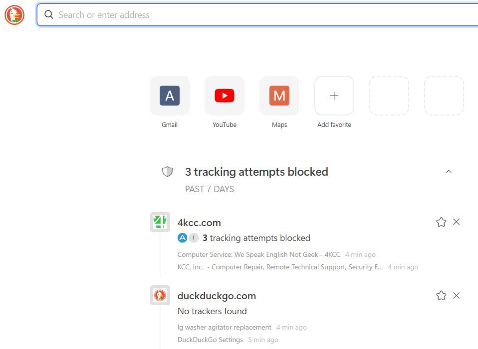Screenshot of DuckDuckGo home page