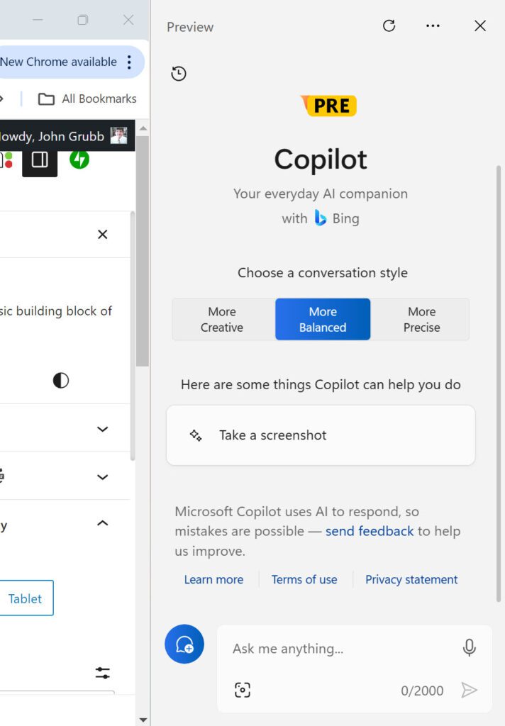 What is Copilot? The Copilot screen.