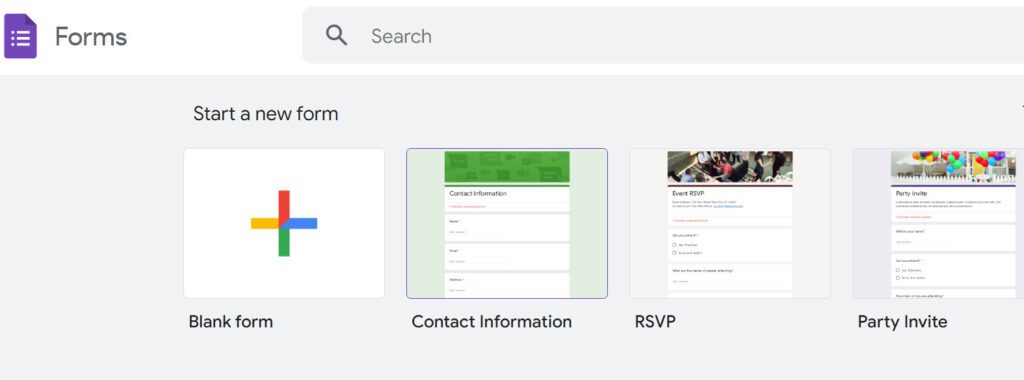 Let's Explore Google Forms - screenshot of templates